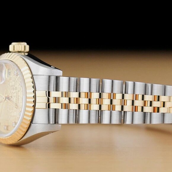 ROLEX LADIES DATEJUST FACTORY JUBILEE DIAMOND DIAL 18K GOLD STEEL WATCH